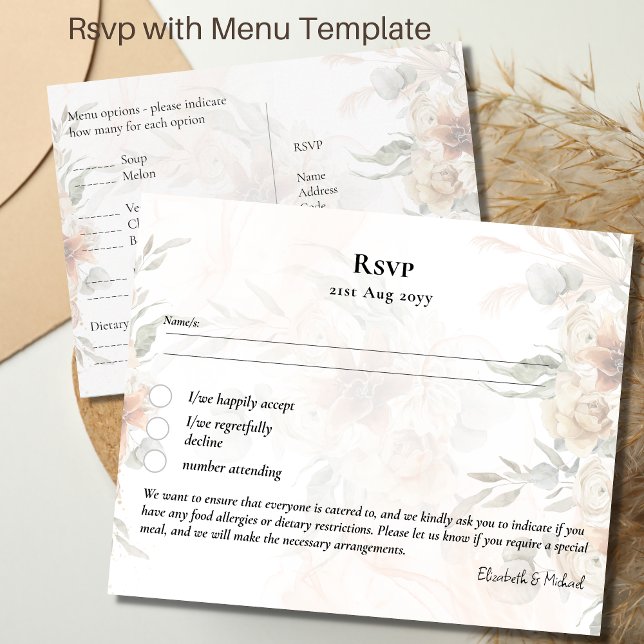 RSVP con plantilla de menú Boho Pampas Grass (Subido por el creador)