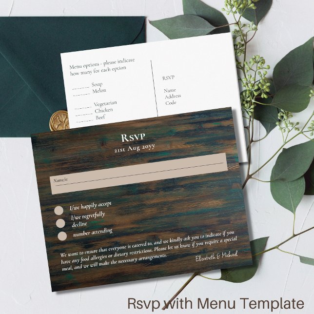 RSVP con plantilla de menú Bosque de madera rústic (Subido por el creador)