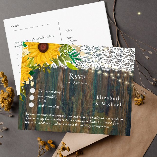 RSVP con plantilla de menú Lace de girasoles rusos (Subido por el creador)