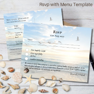 RSVP con plantilla de menú Playa Costa de destino