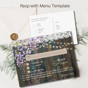 RSVP con plantilla de menú Rústico Wisteria Lace