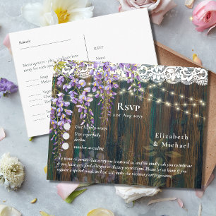RSVP con plantilla de menú Rústico Wisteria Lace