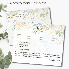 RSVP con plantilla de menú Verde de rosas blancas