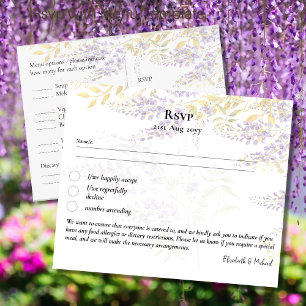 RSVP con plantilla de menú Wisteria Flores púrpura