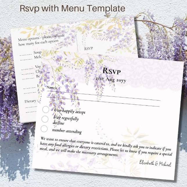 RSVP con plantilla de menú Wisteria morada Floral (Subido por el creador)