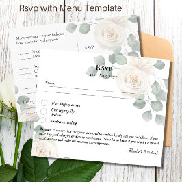 RSVP con plantillas de menú Roses blancas