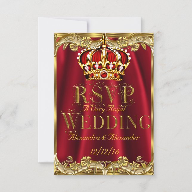 RSVP Corona de Oro Boda Rojo Real (Anverso)