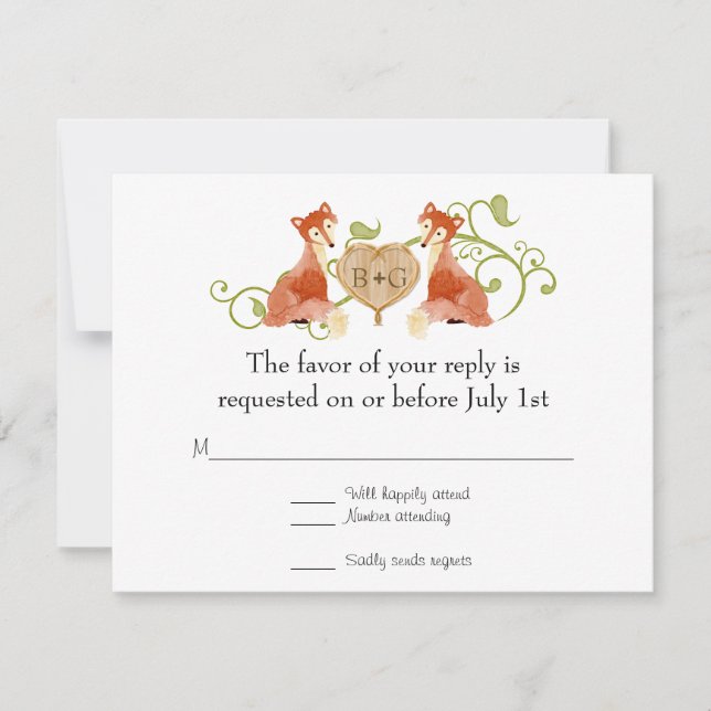 RSVP Criaturas de animales de Woodland Bodas de Fo (Anverso)