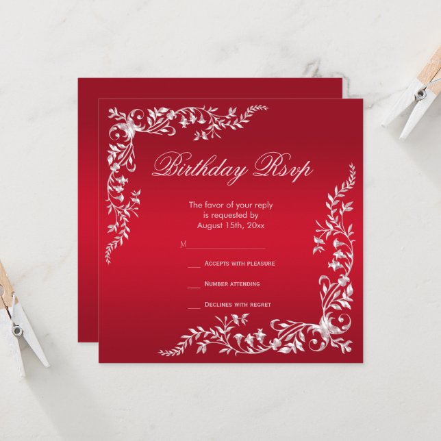 RSVP cumpleaños de decoración roja de rubí (Anverso/Reverso In Situ)