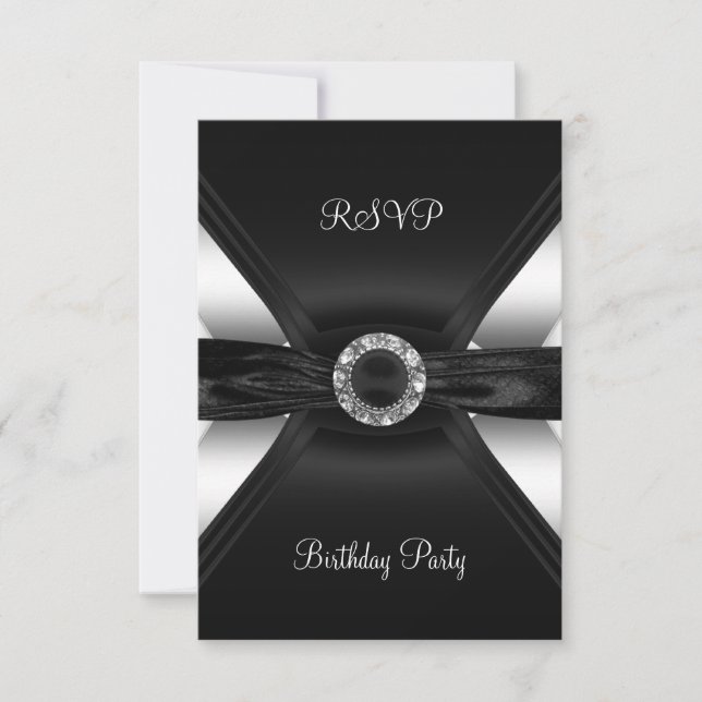 RSVP Cumpleaños Diamante Joya Negro Blanco Plata (Anverso)