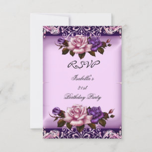 RSVP Cumpleaños Fiesta Rosa Lila Púrpura Elegante