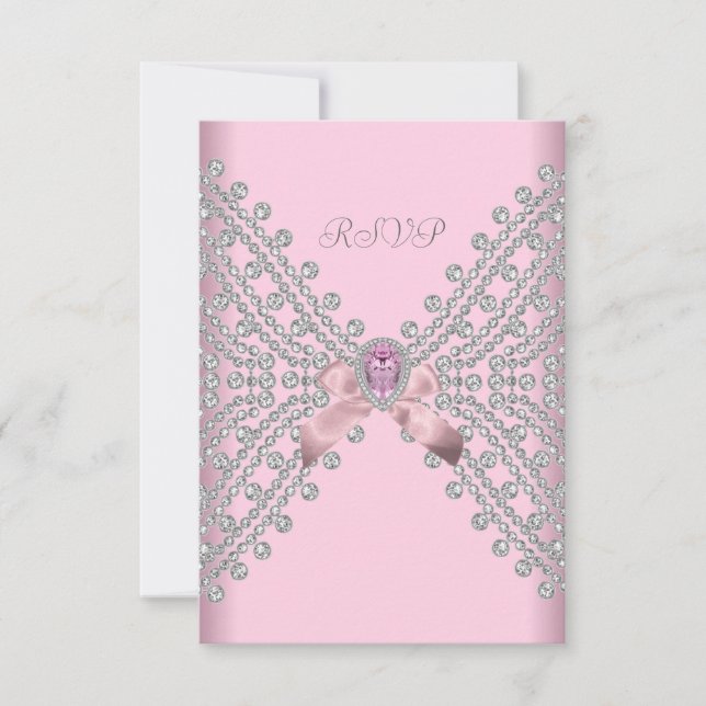RSVP Cumpleaños Fiesta Rosa Plata Blanco Diamante  (Anverso)