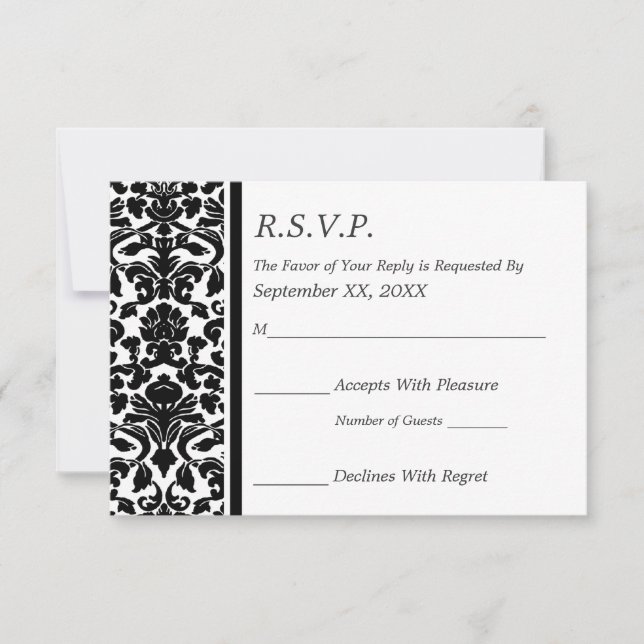 RSVP Damask Boda blanco y negro (Anverso)