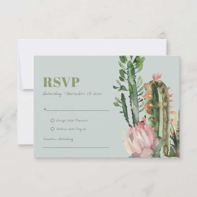 RSVP DE ACUARELA CON FLORES ROSADAS GRIS DE CACTUS (Anverso)