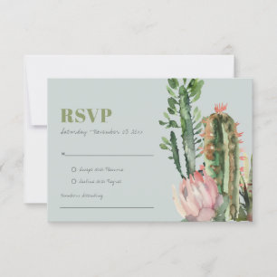 RSVP DE ACUARELA CON FLORES ROSADAS GRIS DE CACTUS
