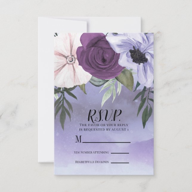 Rsvp de acuarela floral de lavanda púrpura moderna (Anverso)