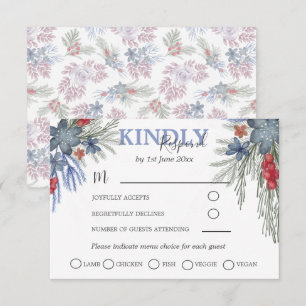 RSVP de boda acuarela con vegetación invernal rúst