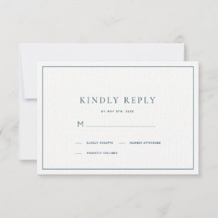 RSVP de boda azul de la marina Minimalista clásica
