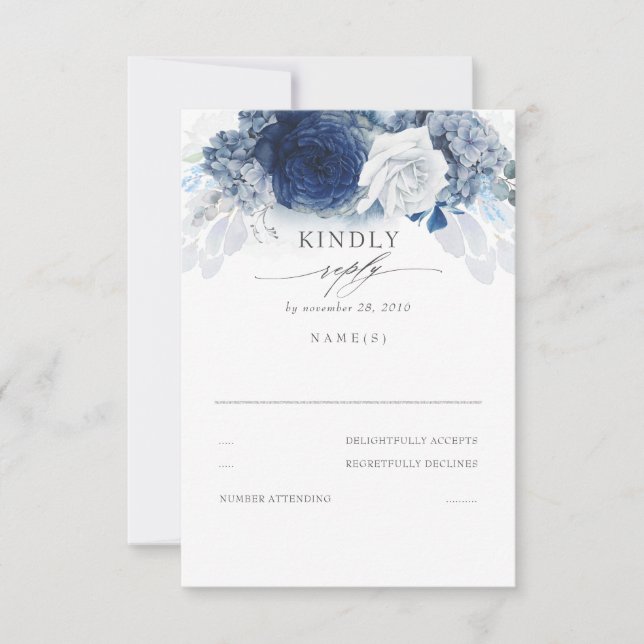 RSVP de boda azul entre la Marina y la Dusty Plata (Anverso)
