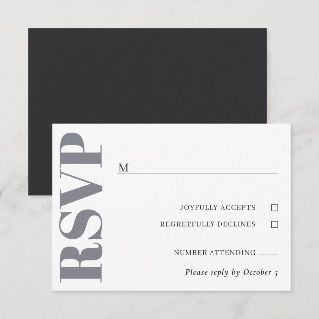 RSVP de Boda Blanca Gris (Anverso / Reverso)
