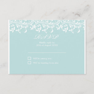 RSVP de boda blanca y azul luz de Sarah Jane