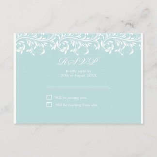 RSVP de boda blanca y azul luz de Sarah Jane