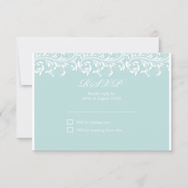 RSVP de boda blanca y azul luz de Sarah Jane (Anverso)