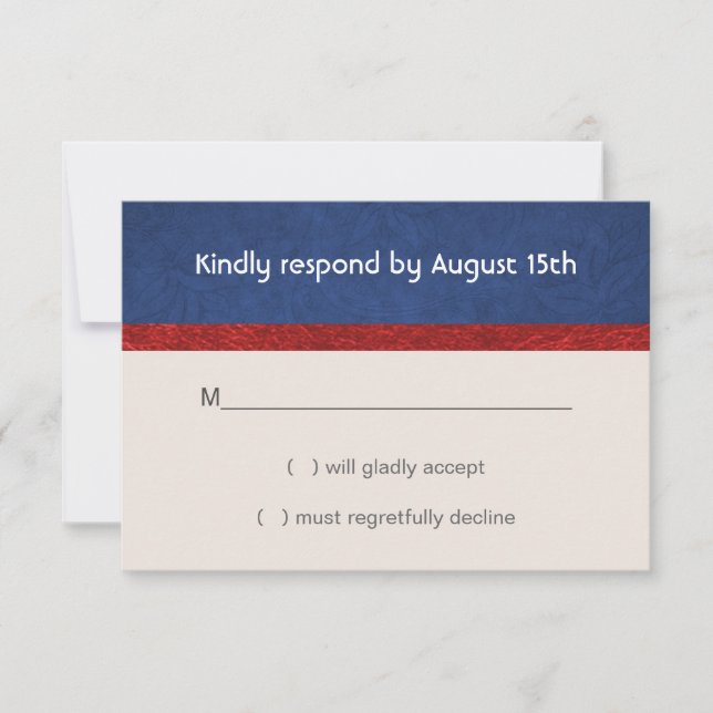 RSVP de boda blanca y azul patriótica militar roja (Anverso)