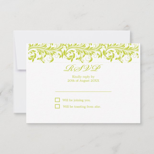 RSVP de boda blanca y verde de Sarah Jane (Anverso)