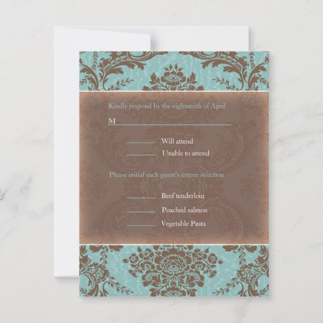 RSVP de boda Blue Elegask Damask (Anverso)