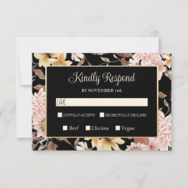 RSVP de boda Boho Black Blooms & Bird