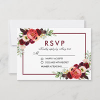 RSVP de boda boho floral burgundy acuarela