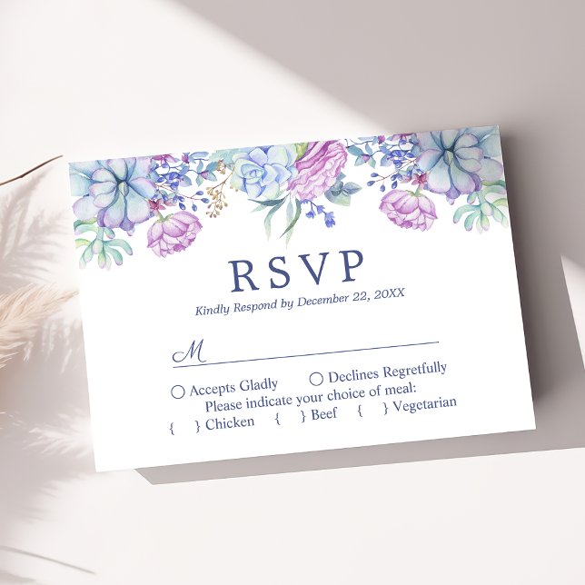 RSVP de boda boho floral de suculentas acuarela (Subido por el creador)