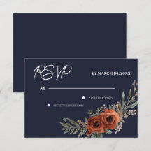 RSVP de boda boho floral terracota naval