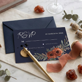 RSVP de boda boho floral terracota naval