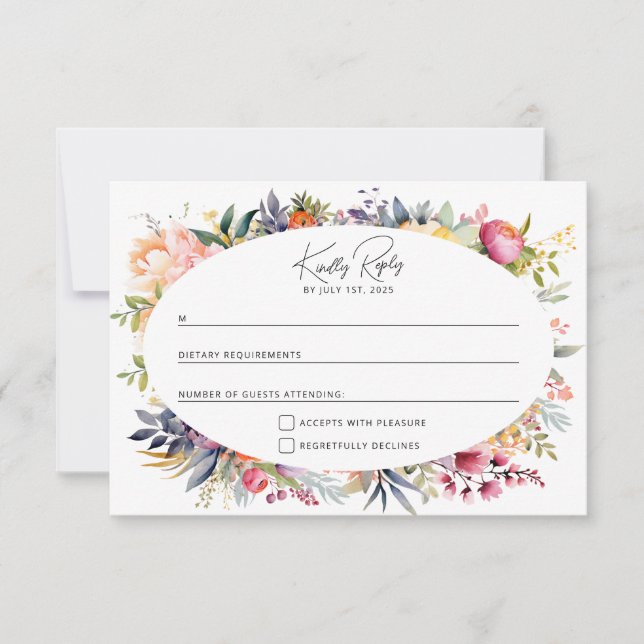 RSVP de boda boho glam - peonías acuarela (Anverso)