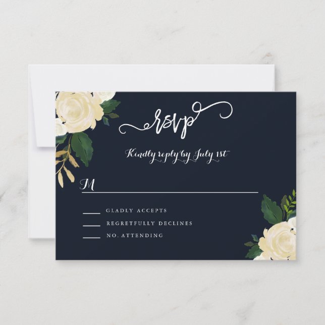 RSVP de boda botánica naval moderna (Anverso)
