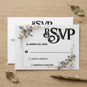 RSVP de boda botánico moderno en blanco y negro