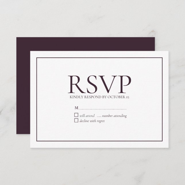 RSVP de boda clásica de Plum formal (Anverso / Reverso)