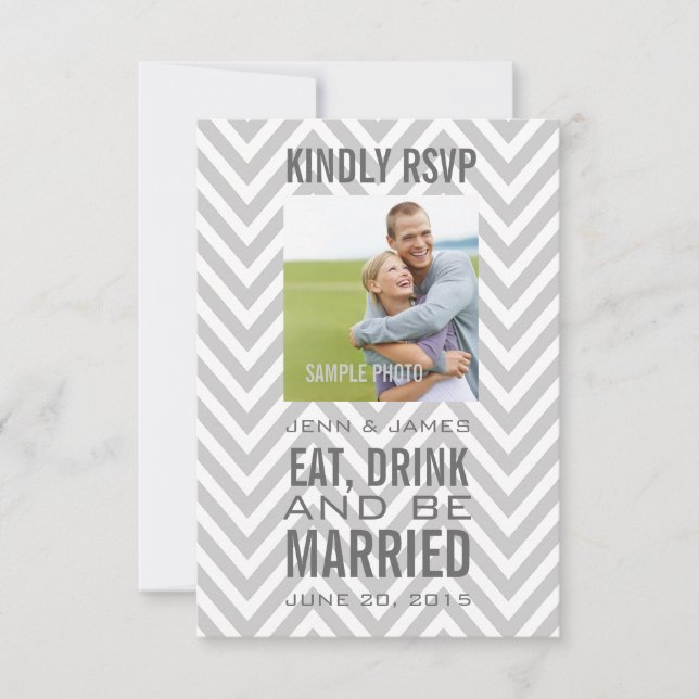 RSVP de boda Come Come Casarse Chevron Gris (Anverso)