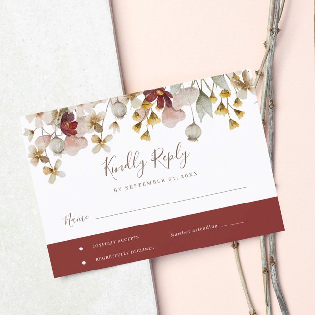 RSVP de boda con acuarela botánica de Burdeos (Subido por el creador)