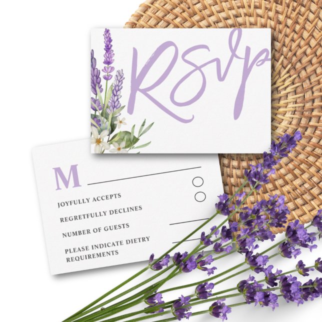 RSVP de boda con acuarela de lavanda rústica y fol (Subido por el creador)