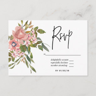RSVP de boda con acuarela floral rosa y dorado ros