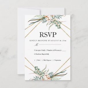 RSVP de boda con brillo boho de algodón verde