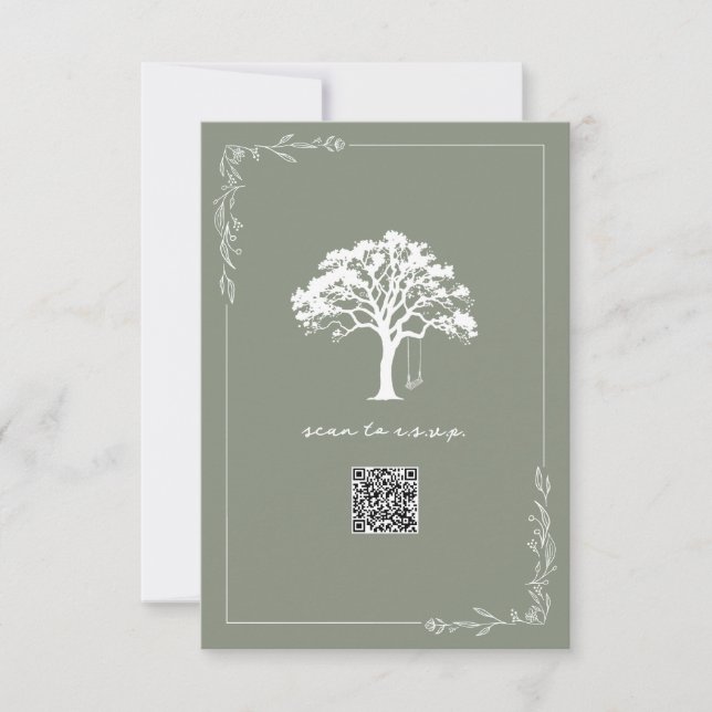 RSVP de boda con código QR Sage Green columpio de  (Anverso)