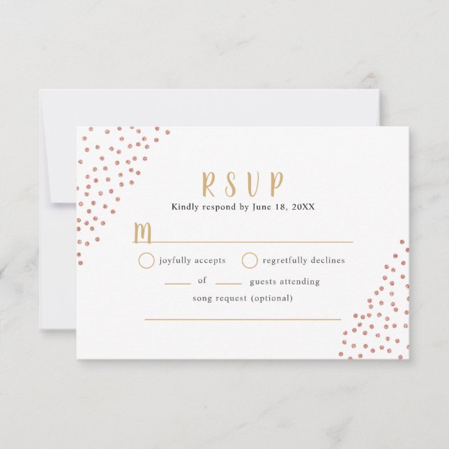 RSVP de boda con confeti de falso oro rosa (Anverso)
