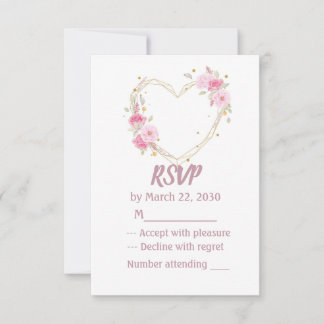 RSVP de boda con corazón floral rosa acuarela