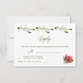 RSVP de boda con follaje de poinsetia
