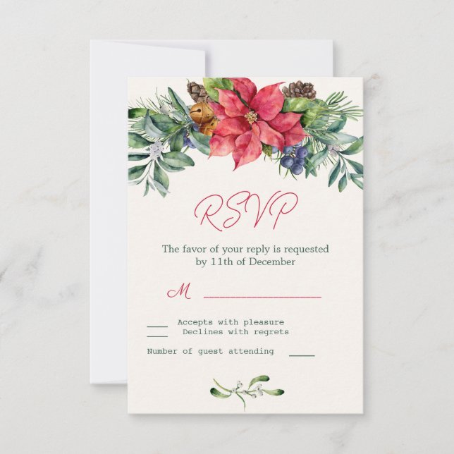 RSVP de boda con follaje de Poinsettia (Anverso)
