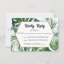 RSVP de Boda con Follaje Tropical Verde